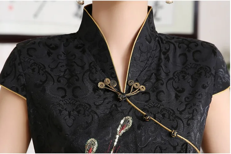 SHENG COCO New Satin Women's Traditional Chinese Cheongsam Dresses Vestido Printing Stand Collar Short Sleeve Silk Plus Size 4XL (13)