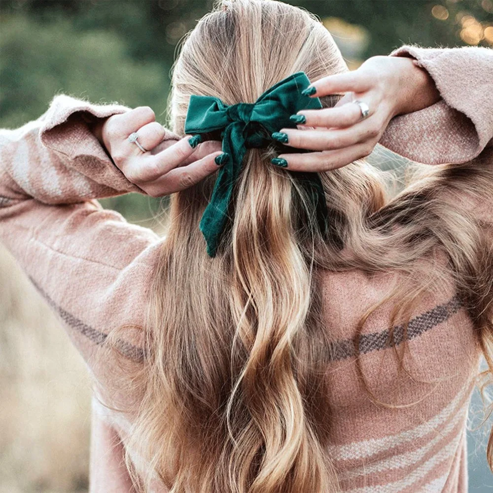

2019 New Sweet Velvet Scrunchies Elastic Hair Band Bow Hair Ropes Girls Hair Ties Women Hair Accessories Sweet Women Head Band