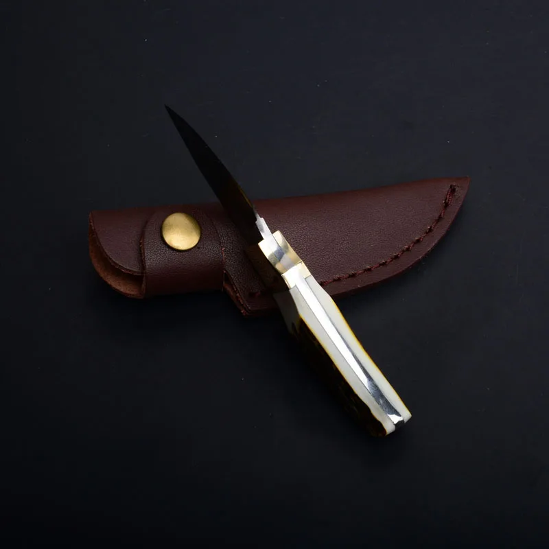 damascus fixed blade knife antler handle outdoor camping hunting survival pocket rescue edc tools  (3)