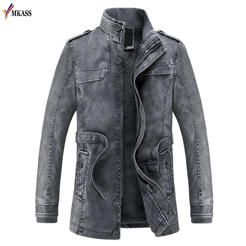 2018 New Casual Mens Winter Jacket Men Long Wool Leather Stand Collar Jackets Coat Warm Windbreaker Outwear Parkas  hombre 3XL