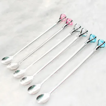 

1PCS Stainless Steel Diamond Shapes Spoon High Quality Ice Cream Tea Coffee Handled Long HandleFlatware Dinnerware 22.2*2cm