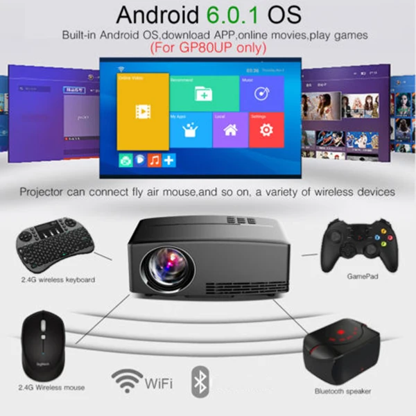 4 K HD 1080 P Wifi اللاسلكية العارض LED الروبوت 6.0 بلوتوث HDMI المسرح المنزلي WIF66