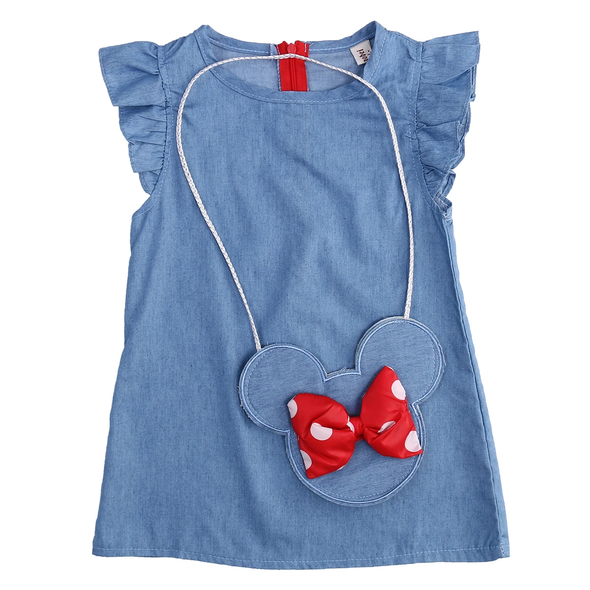 

2PCS Denim Dress Kids Baby Girl Dress Children Mouse Denim Girls Party Dresses Girls Clothes Bow bag