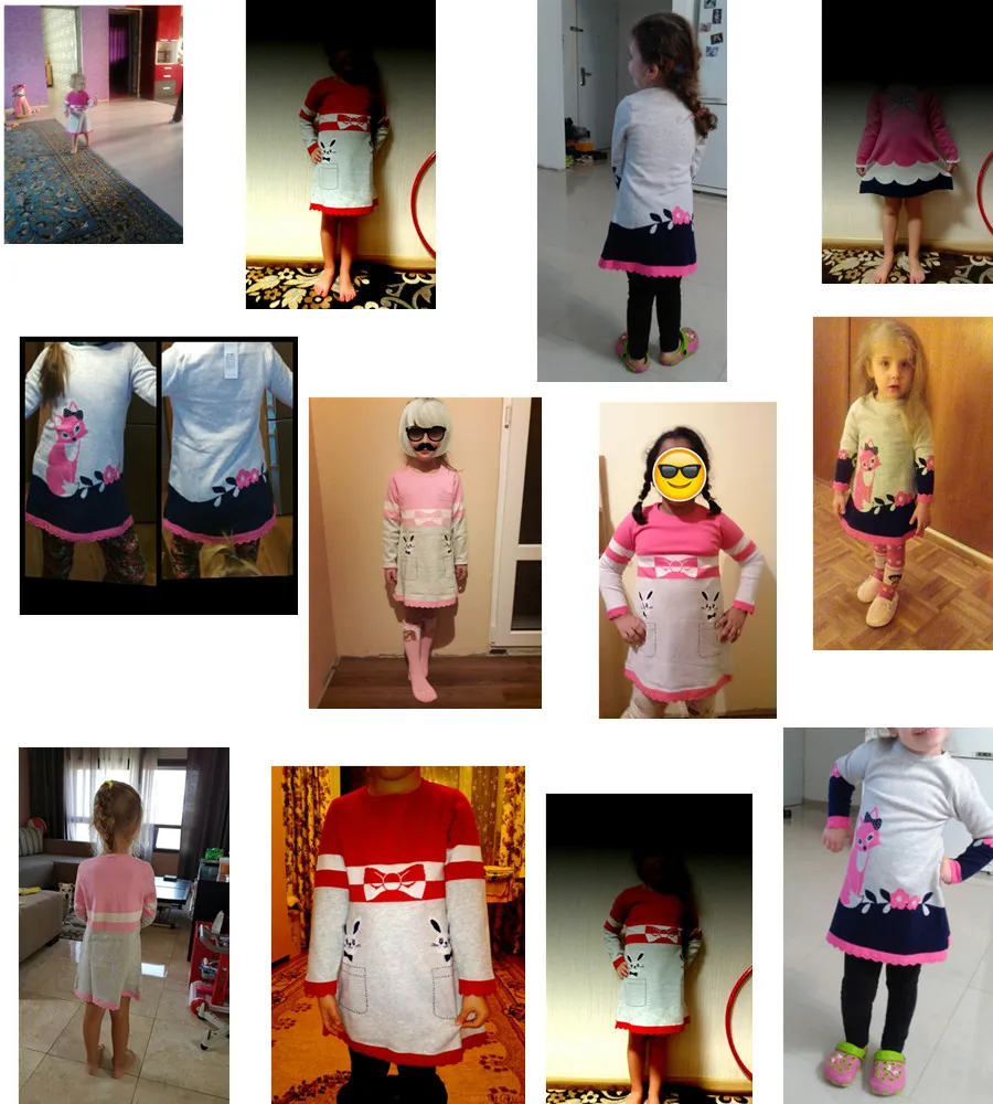 Одежда для девочек коллекция года, осенне-зимняя двухслойная детская одежда с длинными рукавами и рисунком кролика плотное теплое платье-свитер для девочек Детская От 4 до 8 лет