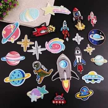 

Astronaut Rocket Planet Embroidery Patch Heat Transfers Iron On Sew On Patches for DIY Clothes Sticker Decorative Applique 47233