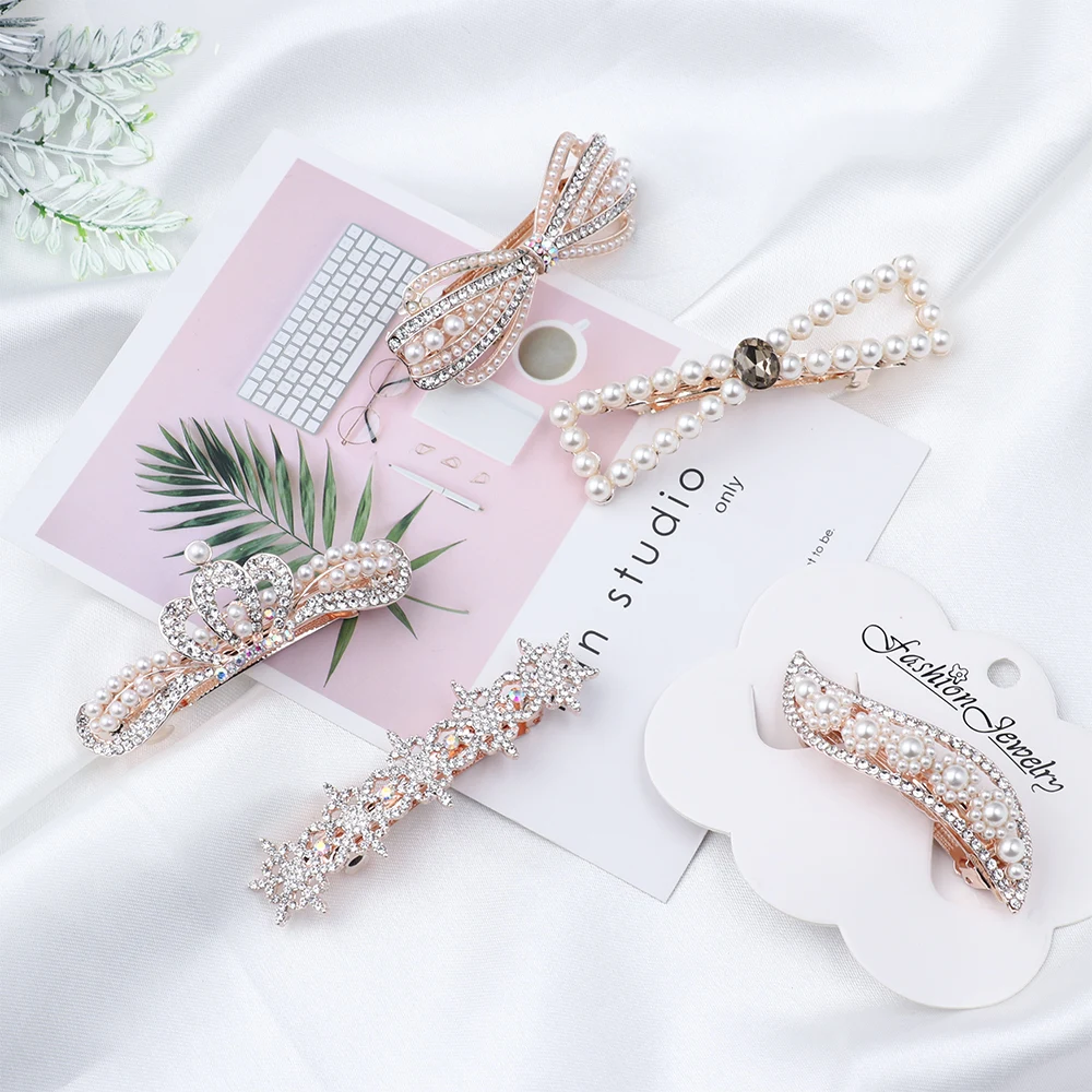 

Hot Fashion Women Imitation Pearl Hair Clips Hairpins Handmade Braided White Pearl Metal Hairgrip Hair Accessories Hairpins