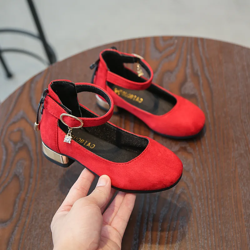 

AFDSWG pink shoes leather pink girls dress shoes red children's dance shoes black children high heels, flower girl shoes