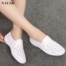NAUSK New Summer Women's Shoes Genuine Leather Flats Shoes Female Casual Flat Woman Loafers Leather Black Flat