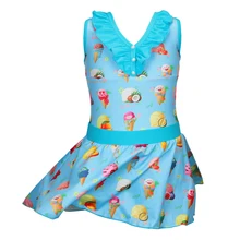 От 3 до 11 лет, летнее платье-бикини для девочек, цельный купальный костюм с v-образным вырезом, мороженым и клоуном, купальный костюм, Пляжное Платье Tankni, детская пляжная одежда