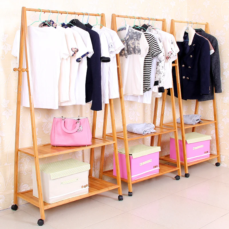  Solid wood bedroom floor coat rack hanger simple movable hangers hanger creative household shelving - 32546389196