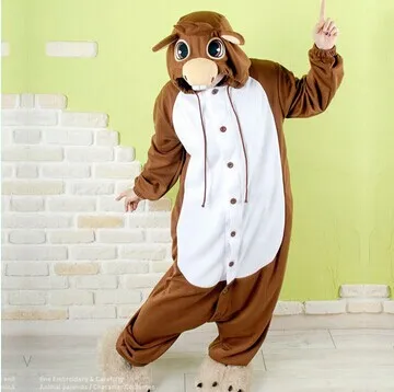 HKSNG флис коричневый Eeyore осел животное пижамы комбинезон для косплея для взрослых пар Хэллоуин пижамы Kigu