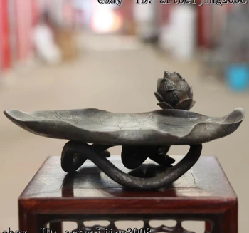 

Chinese Folk FengShui Pure Bronze Copper Lotus Leaf Yantai Pen Wash Statue