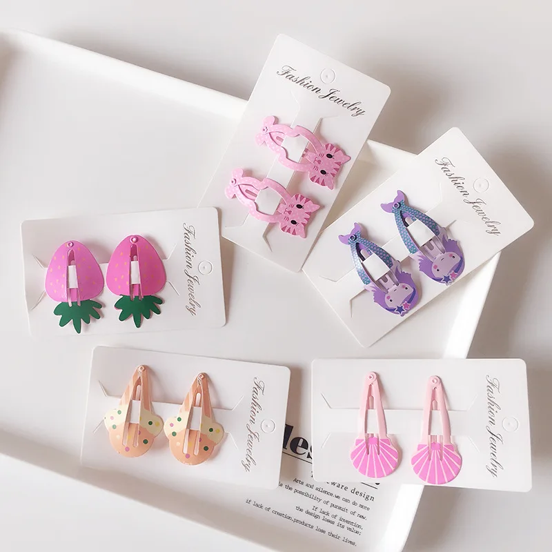 2PCS Children New Hair Clips Cute Flamingo Pineapple Fruit Safety Barrettes BB Clip Little Girls Gifts Kids Hair Accessories (2)