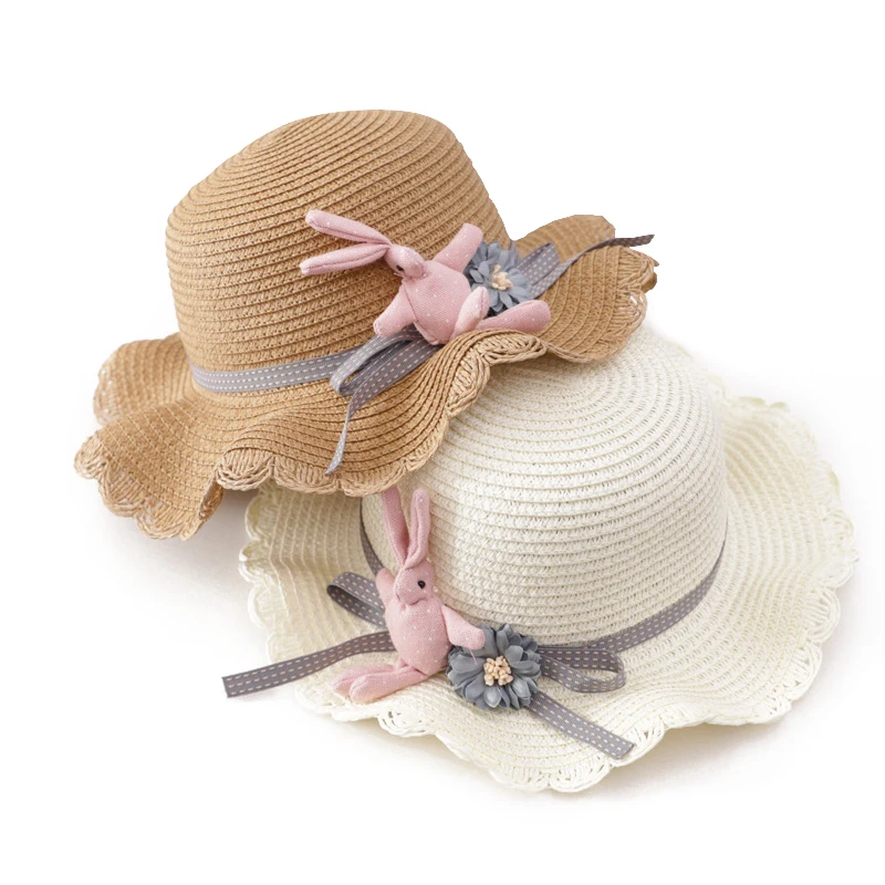 

2-5 Years Baby Straw Hat Cartoon Rabbit Girls Summer Hat Kids Sun Cap Children Panama Hats Caps