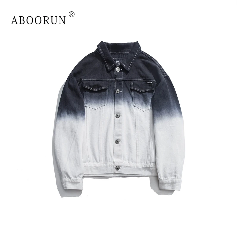

ABOORUN Tie Dye Denim Jackets Men's Harajuku Gradient Denim Jackets Hip Hop Loose Coat for Male Y3043
