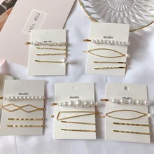 4PCS/SET Metal Minimalist Hair Accessories Geometric Irregular Gold Color Hair Clip Imitiation Pearl Hairpin Barrettes Hairgrip 4PCS/SET Metal Minimalist Hair Accessories Geometric Irregular Gold Color Hair Clip Imitiation Pearl Hairpin Barrettes Hairgrip
