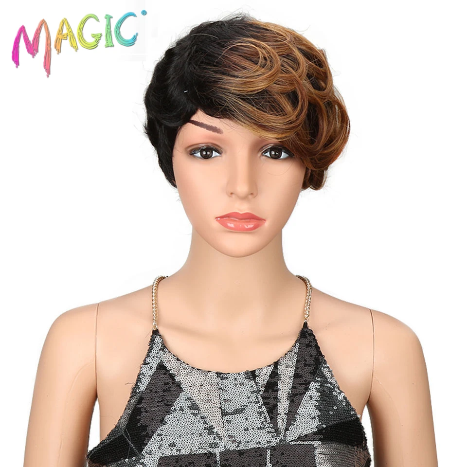 

magic Hair Short Synthetic Wigs Women Heat Resistant Hair 8 Inch Short synthetic wigs for women wave 3 Color Free Shipping