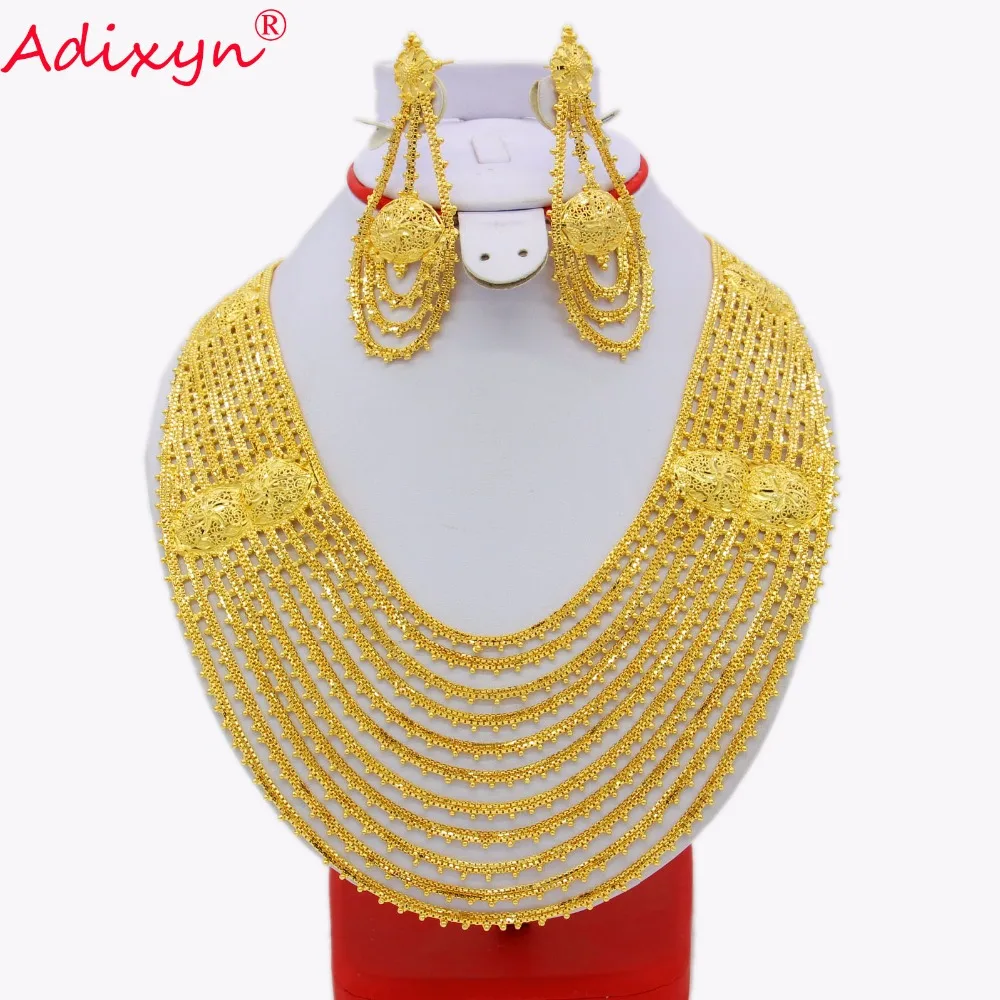 

Adixyn lUXURY India Pliability Necklace/Earrings Jewelry Sets For Women Gold Color Ethiopian Engagement Gifts N031611