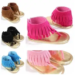 Летние Нескользящие сандалии с кисточками для маленьких девочек, вечерние обувь принцессы для вечеринок