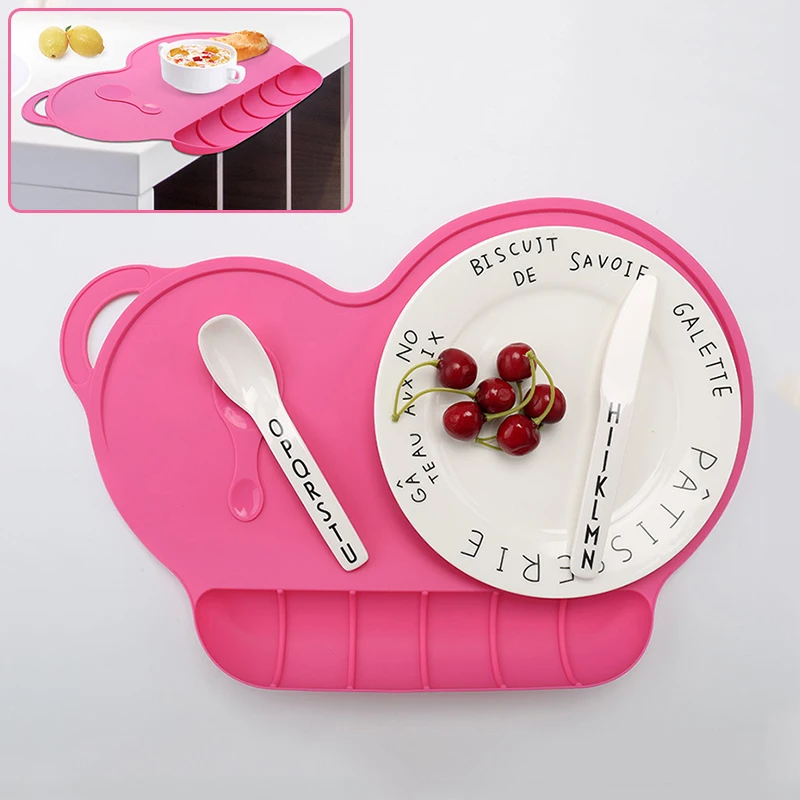 Qshare Baby Silicone Plate Sucker Anti-slip Kids Placemat Waterproof Snack Mat Food Pocket Child Dinner Plate Tableware Set
