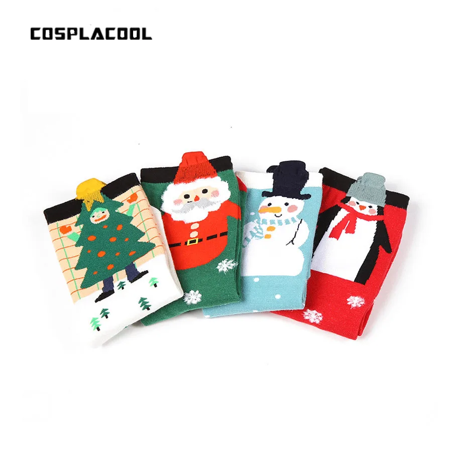 

[COSPLACOOL] Winter Christmas socks woman Elk snowflake Santa Claus Holiday cartoon cotton 5 colors Cute gift for Christmas