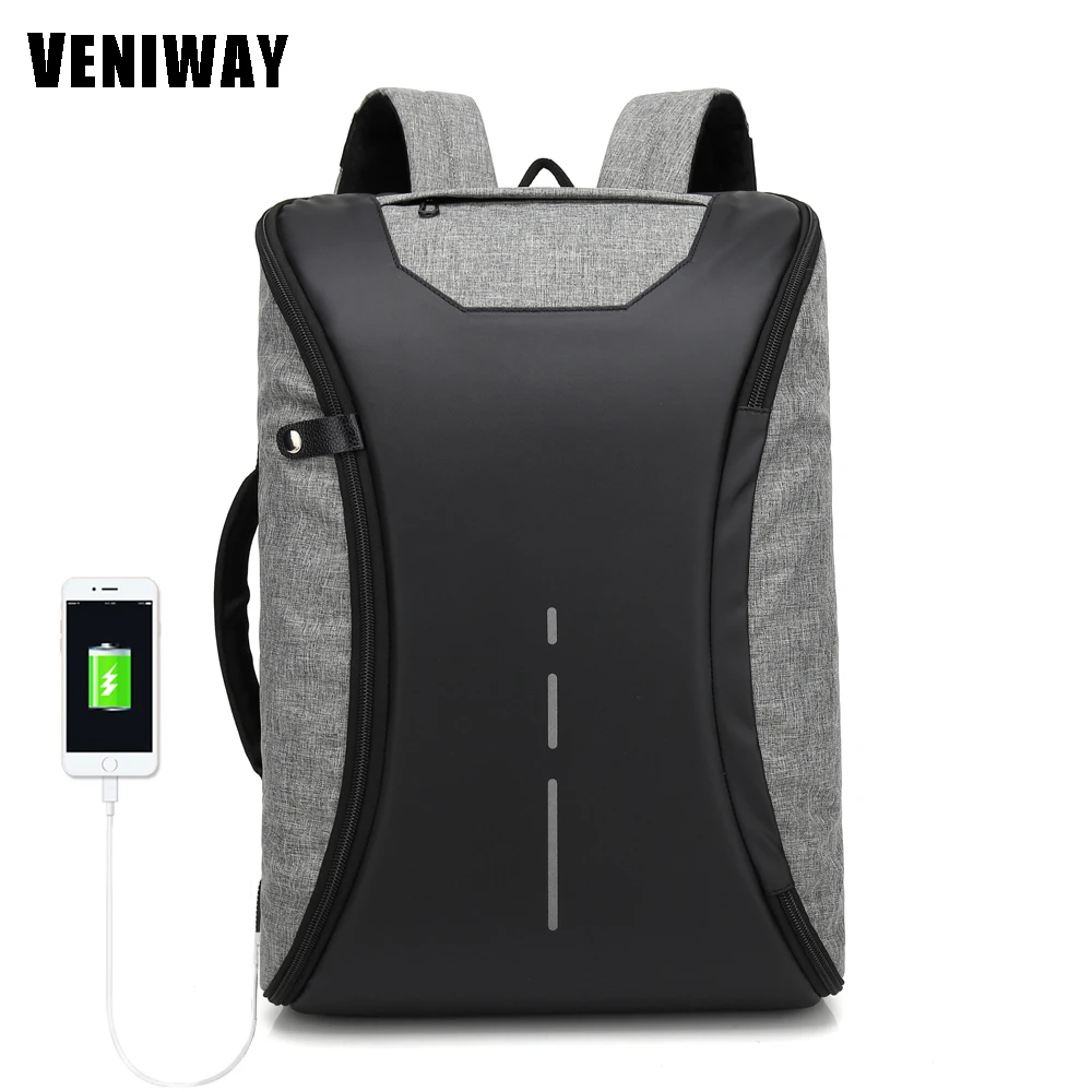 

VENIWAY Men 15 inch Laptop Backpack External USB Rucksack Bagpack Large Capacity Urban XD Anti-theft Design Waterproof Mochila