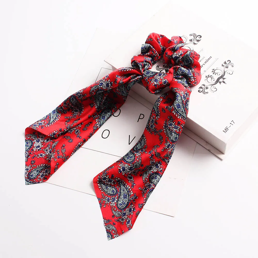 Cashew Red Новинка, шарф для волос с принтом, Женская лента для волос, бант, эластичные резинки для волос для девочек, конский хвост, резинки для волос, повязки на голову, аксессуары для волос - Цвет: Cashew Red