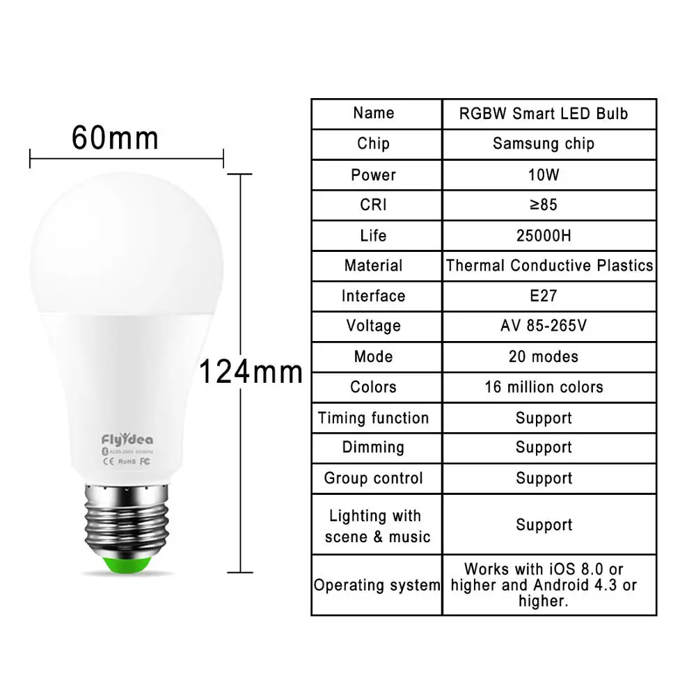 Беспроводная Bluetooth 4,0 умная лампа светодиодный волшебный RGBW лампы для домашнего освещения 10 Вт E27 изменение цвета Затемнения AC85-265V применяются к IOS Android