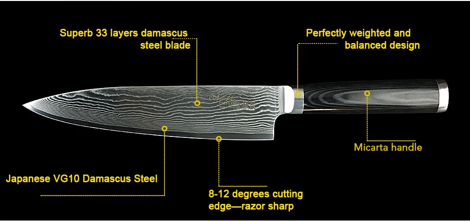 Дамасский нож 8 дюймов нож шеф-повара Профессиональный японский кухонный нож Santoku VG10 67 слой ножи из нержавеющей стали Микарта ручка