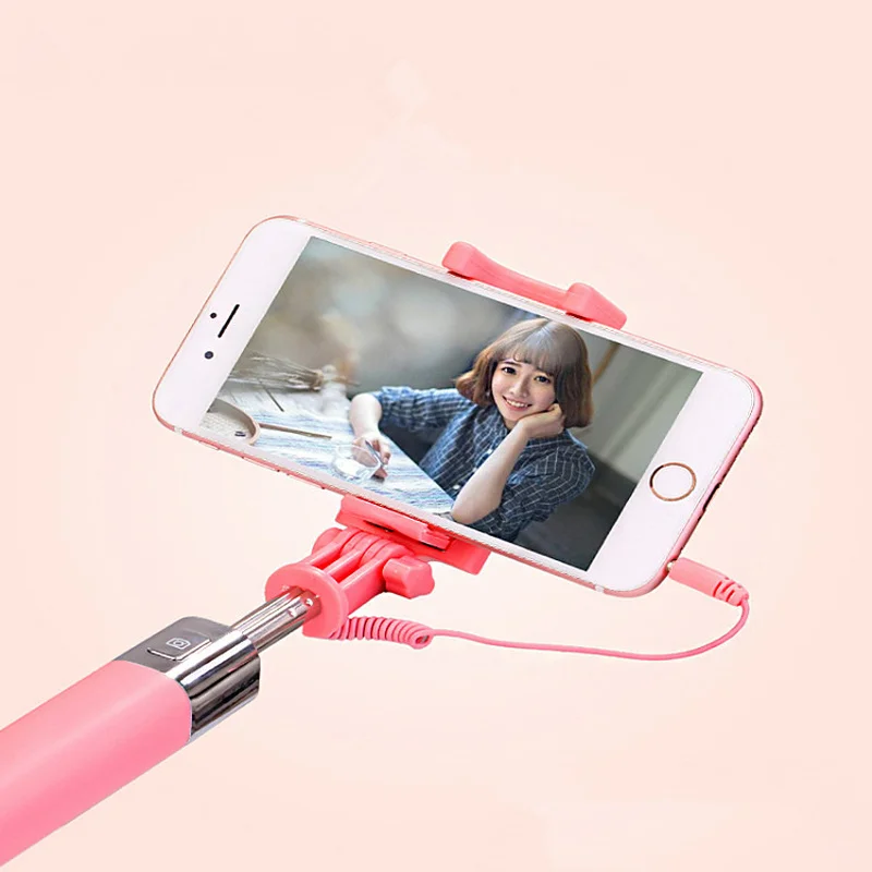 Universal Mini Selfie Stick with Mirror 360 Rotatable Foldable Portable Extendable Wired Self Stick for Samsung Huawei Xiaomi