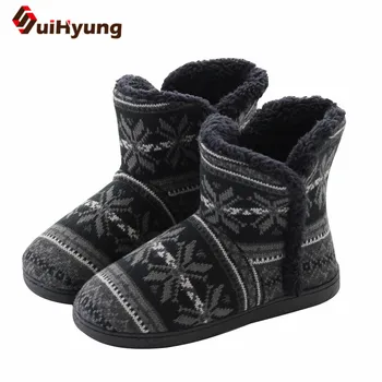 

Suihyung Winter Warm Women Boots Knitted Jacquard Soft Plush Home Ankle Boots Large Size Ladies Indoor Floor Shoes Female Botas
