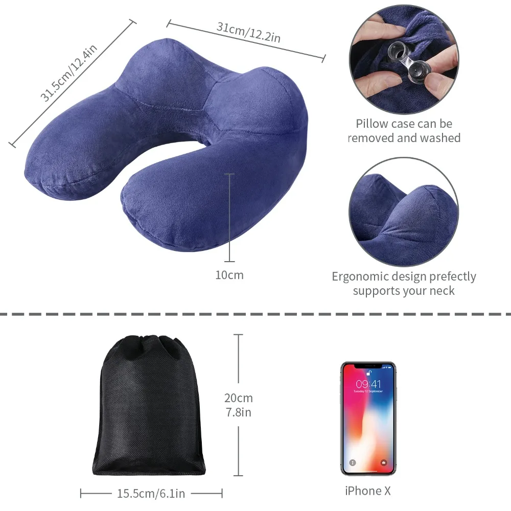 SKL lightweight Inflatable Neck Pillow with Free Extra Eye Mask Earplugs and Carrying Bag For Traveling Planes Train Cars Office SKL lightweight Inflatable Neck Pillow with Free Extra Eye Mask Earplugs and Carrying Bag For Traveling Planes Train Cars Office