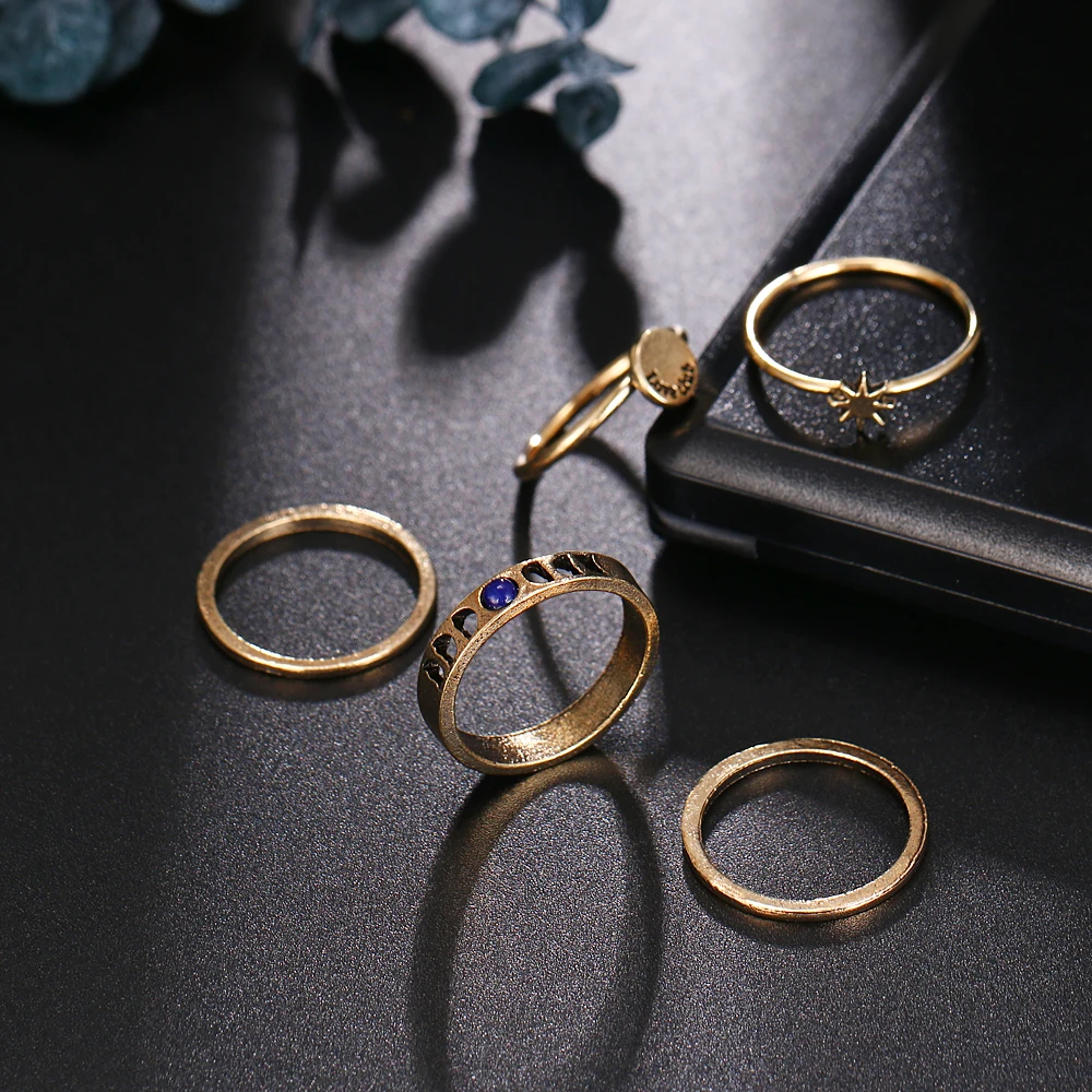 RscvonM, золотого цвета, Ретро стиль, простые кольца на кончики пальцев для женщин, винтажные кольца с геометрическими буквами и кристаллами, вечерние ювелирные изделия в богемном стиле