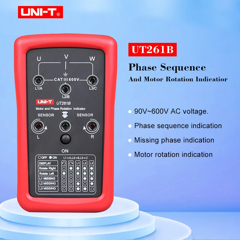Motor And Phase Rotation Indicator UNI-T UT261B 3 Phase Sequence Tester Motor Rotation Indicators Tester Meter 90 V 600 V AC with LED Indicators Motor And Phase Rotation Indicator UNI-T UT261B 3 Phase Sequence Tester Motor Rotation Indicators Tester Meter 90 V 600 V AC with LED Indicators