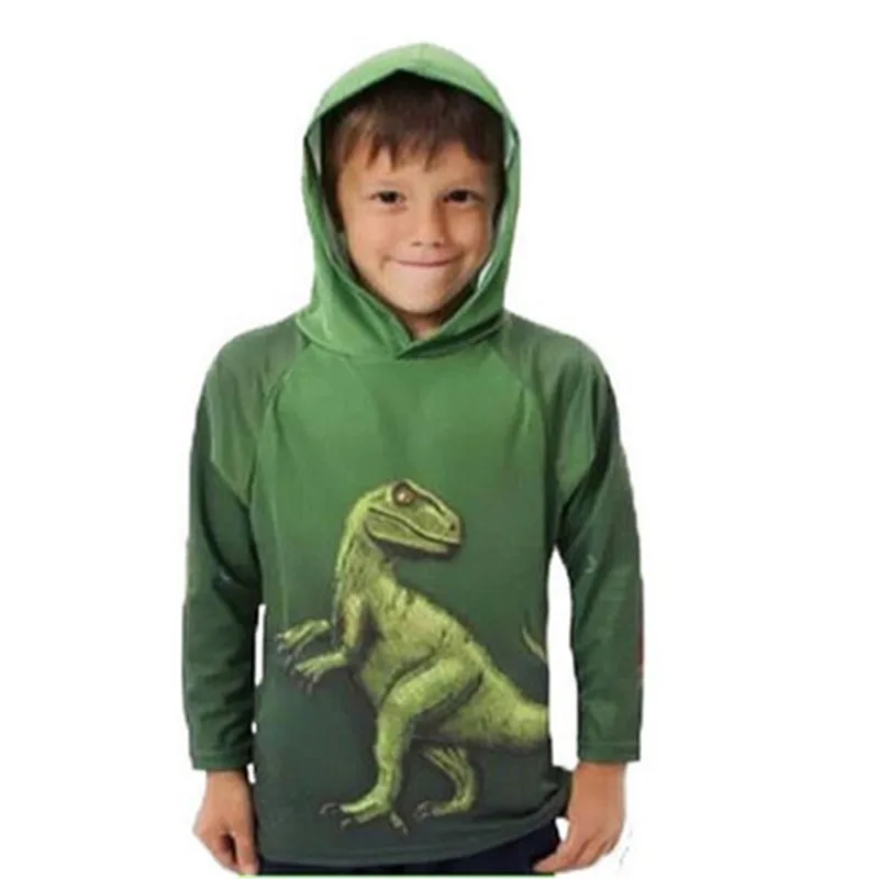 Коллекция года, интересный свитер с капюшоном для маленьких мальчиков с рисунком динозавра, зеленая Детская толстовка с длинными рукавами, модная весенне-Осенняя детская одежда