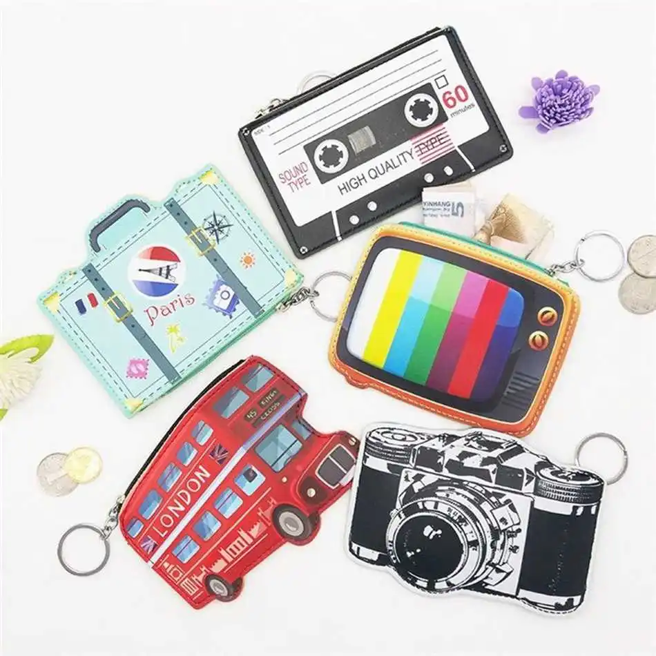 2018 Coin Bags Cute Cartoon Camera PU font b Key b font Card Coin Change Purse