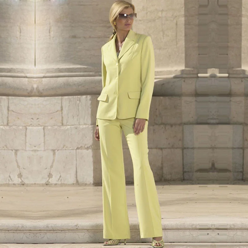 

New Yellow Formal Suits for Women Office Business Suitspants Work Wear 2 Piece Flared Pants Uniform Elegant Female Trouser Suit