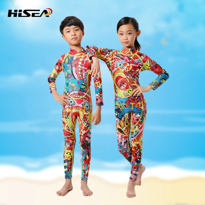 

HISEA 2.5mm Neoprene Thick Children's Long-Sleeved Printing Wetsuit Lndividuality Surf Clothing Fall And Winter Warm Swimsuit