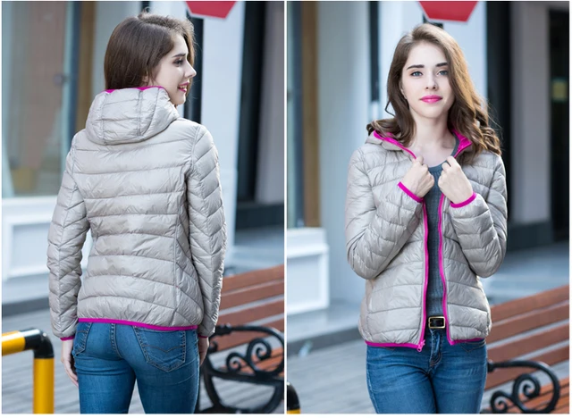 Fitaylor kobiety ultra lekki dół kurtki podwójne boczne dwustronne kurtki plus rozmiar 4XL Feather Kurtki Kobiety z torba podróżna -