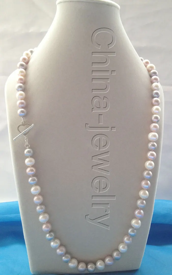 

FREE shipping> Hot AAA 29" 11mm natural multicolor round freshwater pearl necklace-925 silver 6.07