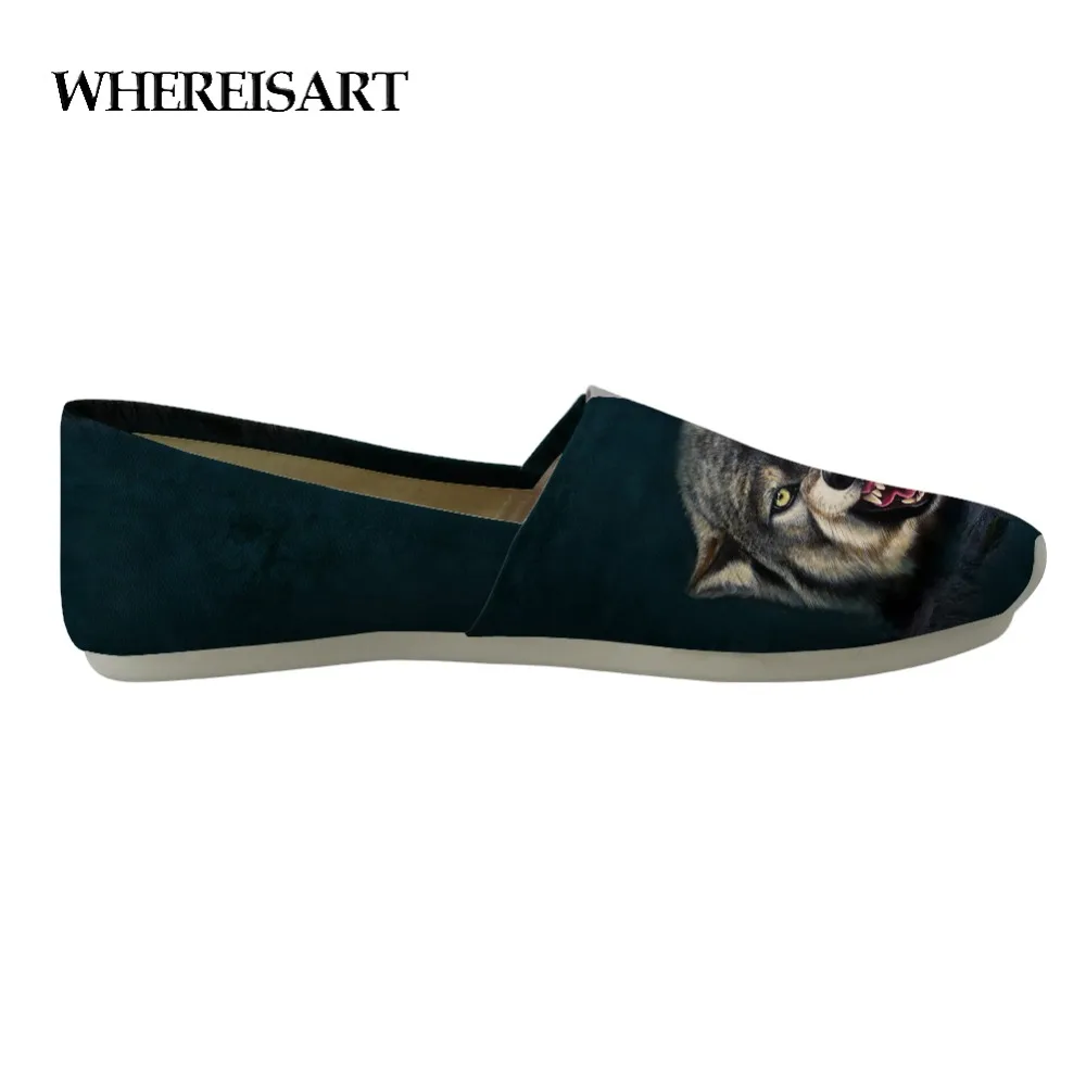 

WHEREISART Night Wolf Men's Canvas Shoes Summer New Man Loafers Lazy Shoes Cool Wolf Print Slip On Canvas Shoes Casual Male