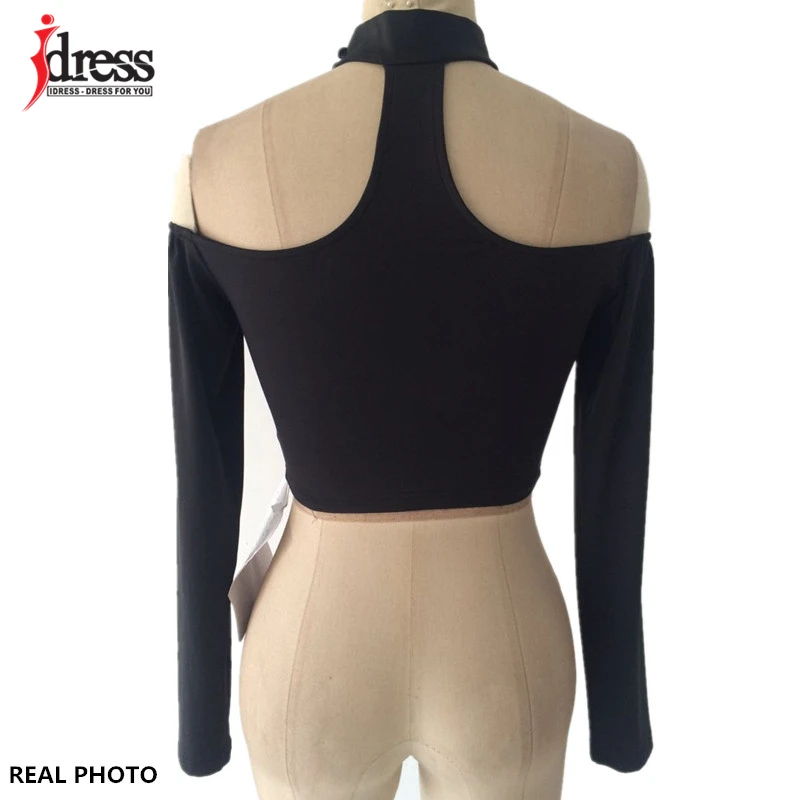 Короткий топ IDress чокер бюстье с открытыми плечами футболка длинным рукавом
