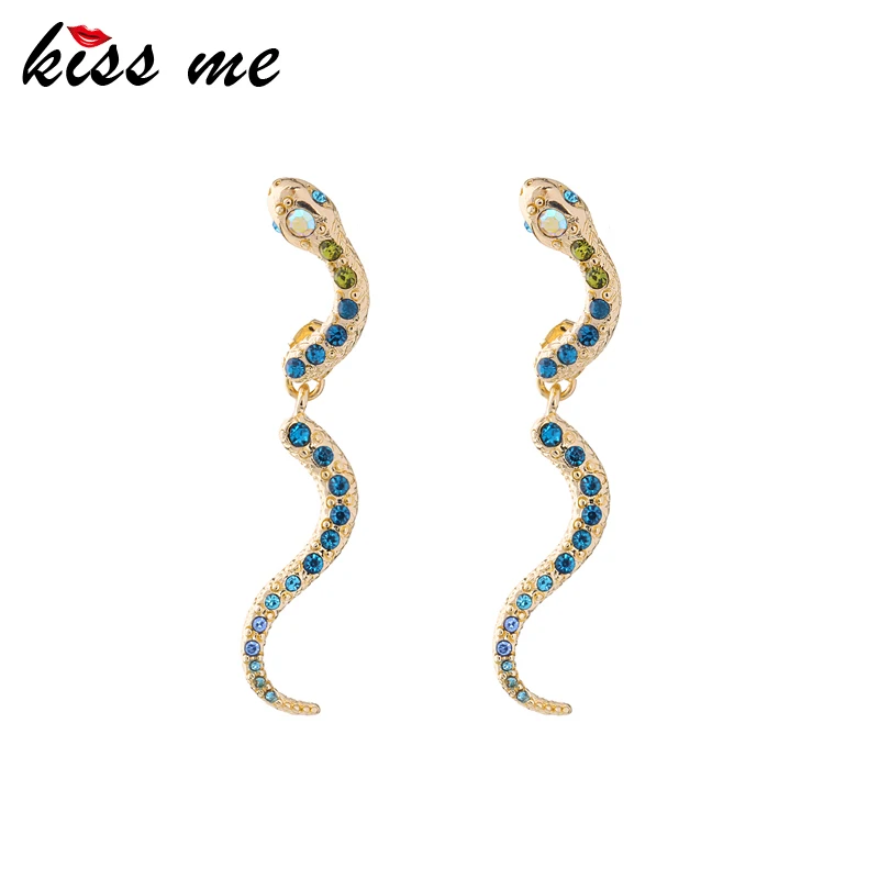 KISS ME Chic Blue Crystal Snake Dangle Earrings 2018 Latest Party Drop Earrings for Women Fashion Jewelry