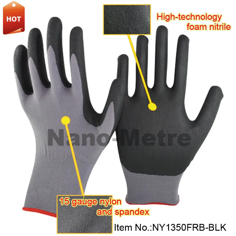 

NMSafety super thin foam black nitrile anti slip repair gloves,black oil proof work glove.