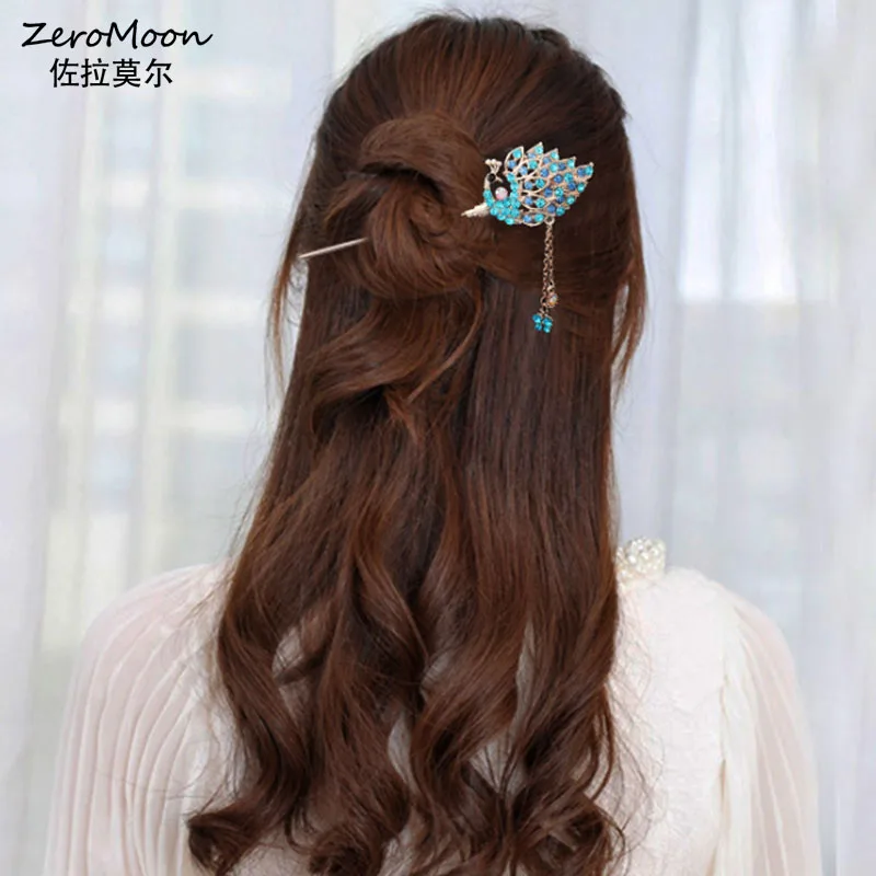 

Multi Style Optional Crystal Rhinestone Peacock Butterfly Flower Hair Stick Women Headwear Tassel Hair Jewelry Accessory