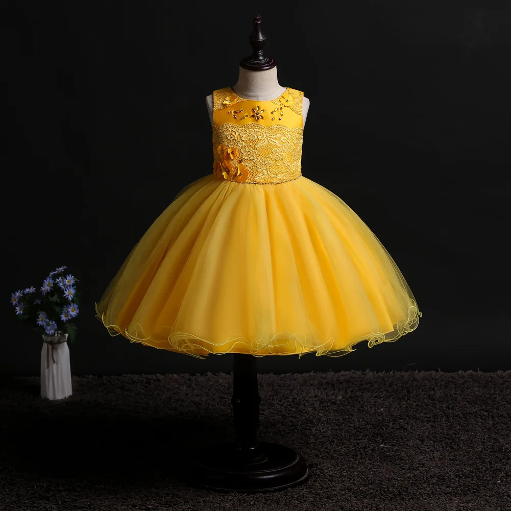 

NEW 2019 Europe style flower girl dress children's birthday princess kids sleeveless clothing