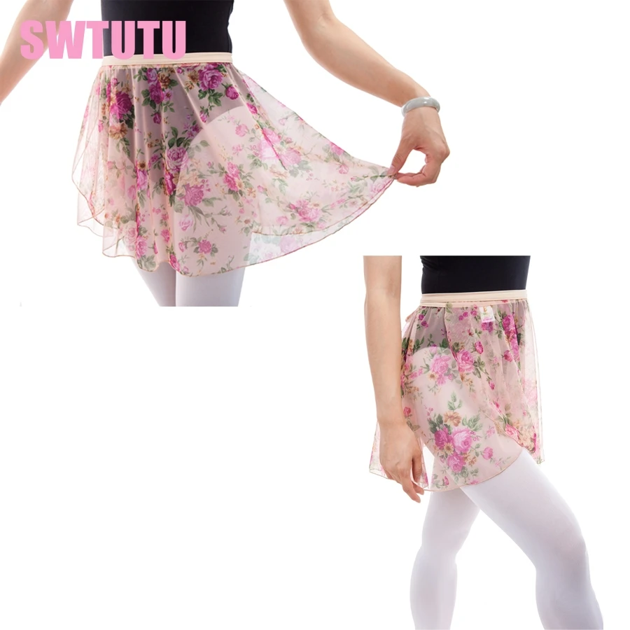 Girls Printing flowers Ballet Wrap Skirt Women Ballet Dance Skirt Adult