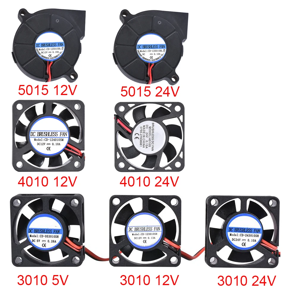 3D-принтеры Запчасти 3010/4010/5015 Вентилятор охлаждения 5 V/12 V/24 V бесщеточный вентилятор центробежный воздухонагнетатель широкого спектра применения для V6 j-головки экструдера принтера Reprap Turbo Вентилятор