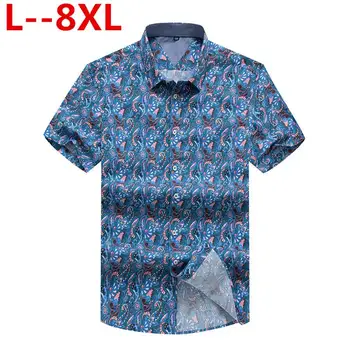 

8XL 6XL 5X men's Shirt Cotton Floral Print Blouse Short Sleeve Blusas Femininas Floral Womn Blouses Casual Blusas Big Size Shirt