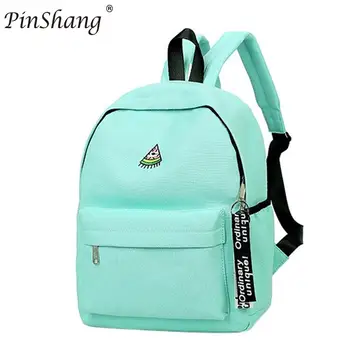 

PinShang Women Concise Canvas Backpack Printing Lightweight Student Schoolbag Multi Color Bag Satchel with Zipper Pendent ZK25